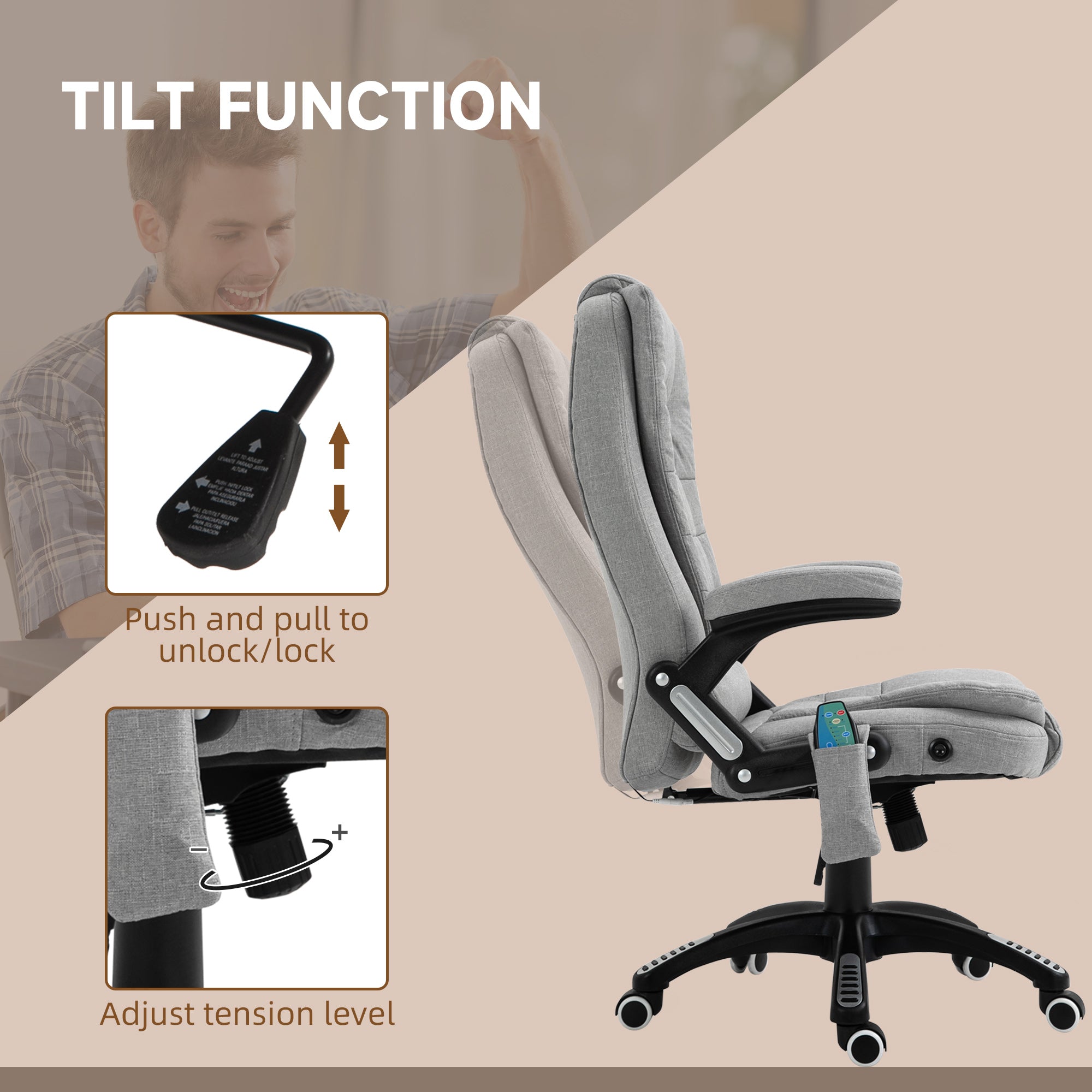 Office Chair with Massager High Back Ergonomic Design with Heated Padded and 360° Swivel Base for Home Office, Gaming, Light Grey