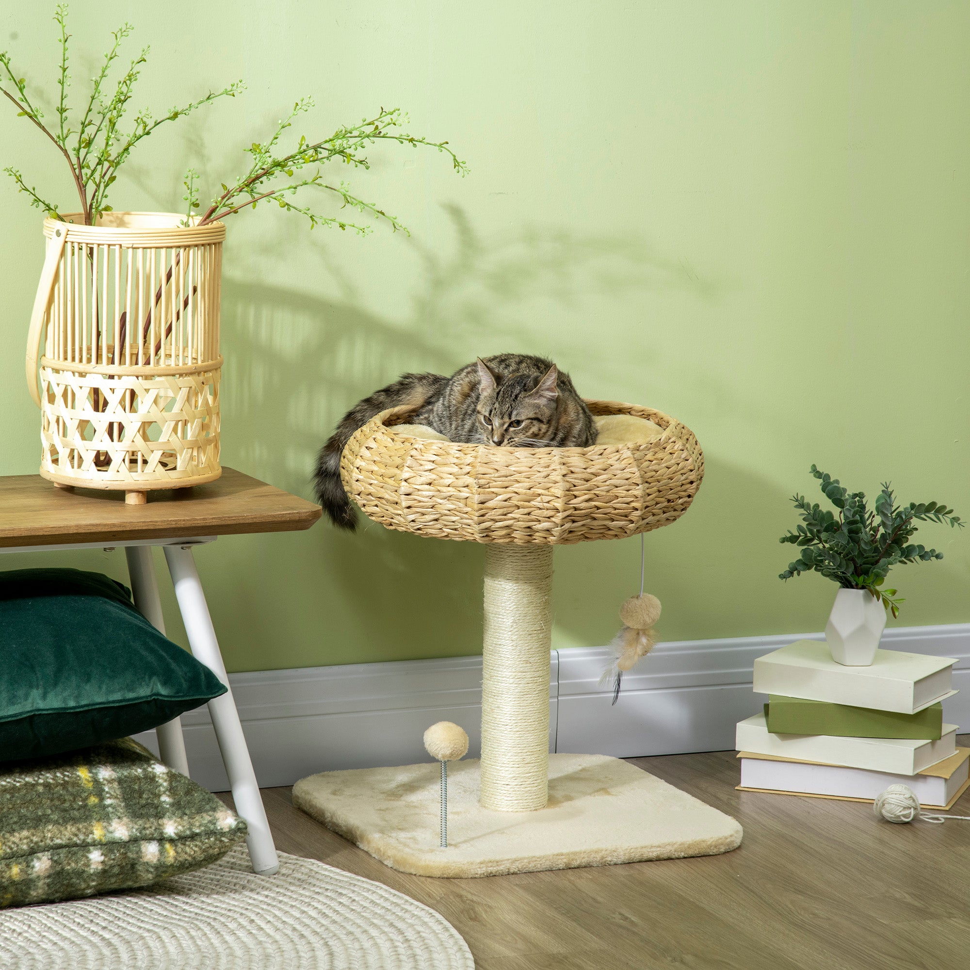 51cm Cat Tree, Kitty Activity Center, Cat Climbing Toy, Cat Tower with Cattail Bed Ball Toy Sisal Scratching Post, Beige