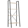 4-Tier Vintage Ladder Shelf Bookcase Wood Storage Rack Stand - Black Natural