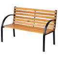 Wooden 2-Seater Garden Park Bench with Metal Frame - Black/Natural Wood