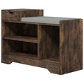 Upholstered Shoe Storage Bench with Seat, Drawer & 3 Shelves for Hallway - Rustic Brown