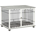 Dog Crate Furniture Side Table with Lockable Door and Washable Cushion for Small & Medium Dogs - Graphite Wood Effect
