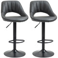 Set of 2 Adjustable Swivel Gas Lift Barstools with Footrest - Grey PU Leather