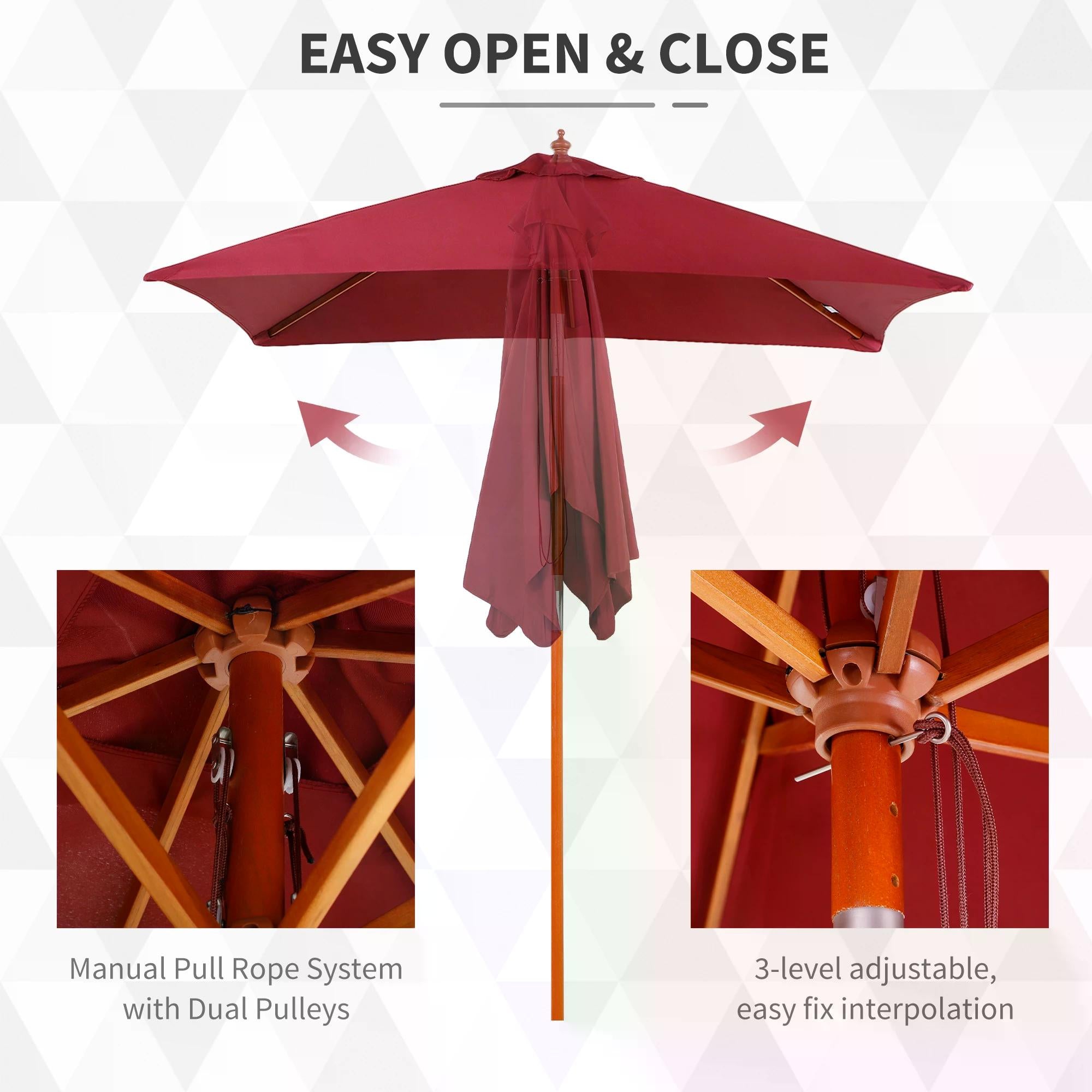2 Piece Patio Garden Parasol Set with Fir Wood Pole - Wine Red