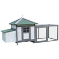 Small Animal Chicken Coop Wooden Hutch with Nesting Box and Outdoor Run - Dark Grey