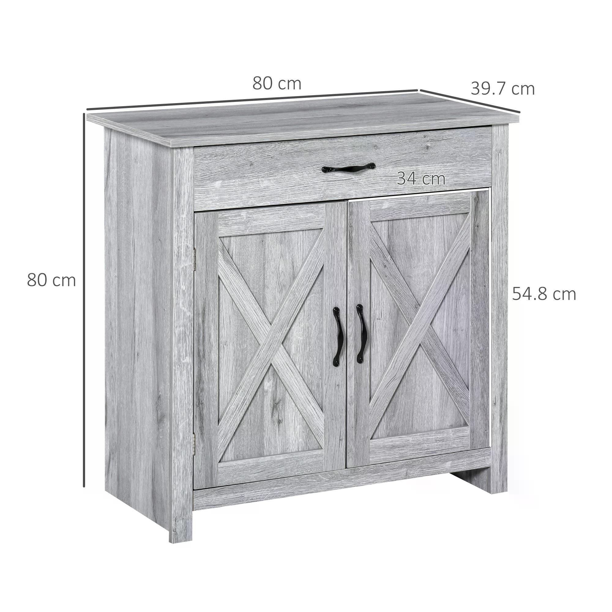 Farmhouse Barn Door Sideboard Storage Cabinet Coffee Bar for LIVING Room – Grey Grain