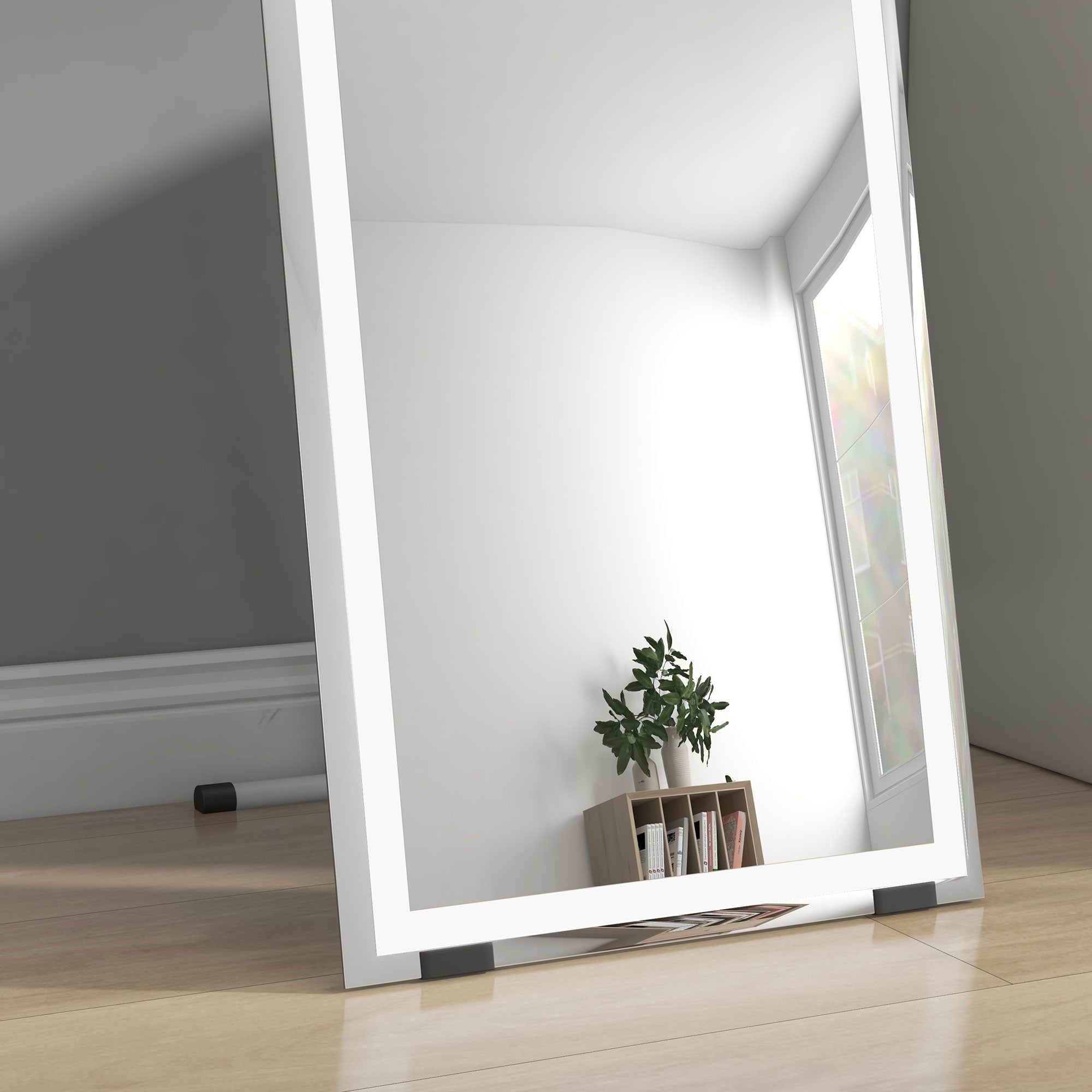 Standing Dressing Mirror with LED Lights, Wall Dressing Mirror for Bedroom with Dimmable and 3 Colour Lighting, White