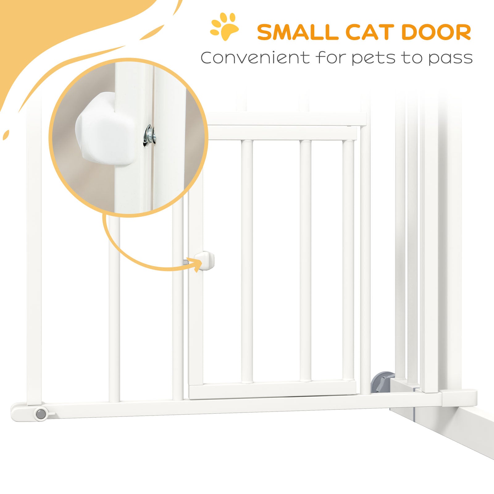 Pressure Fit Stair Gate, Dog Gate w/ Small Cat Door, Auto Closing System, Double Locking Openings, 74-80cm - White