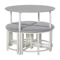 Modern Round Dining Table Set with 4 Upholstered Stools for Dining Room - Grey White