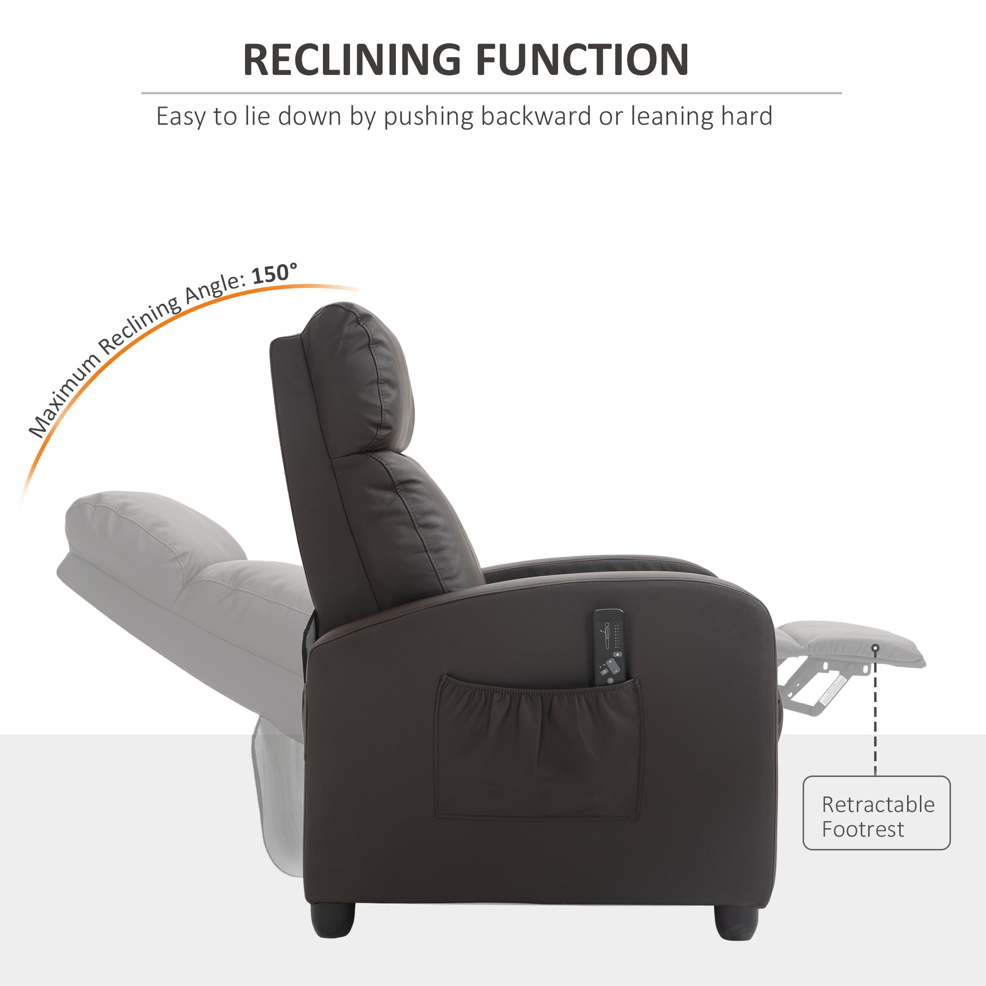 Recliner Sofa Chair PU Leather Massage Armcair w/ Footrest and Remote Control for Living Room, Bedroom, Home Theater, Brown