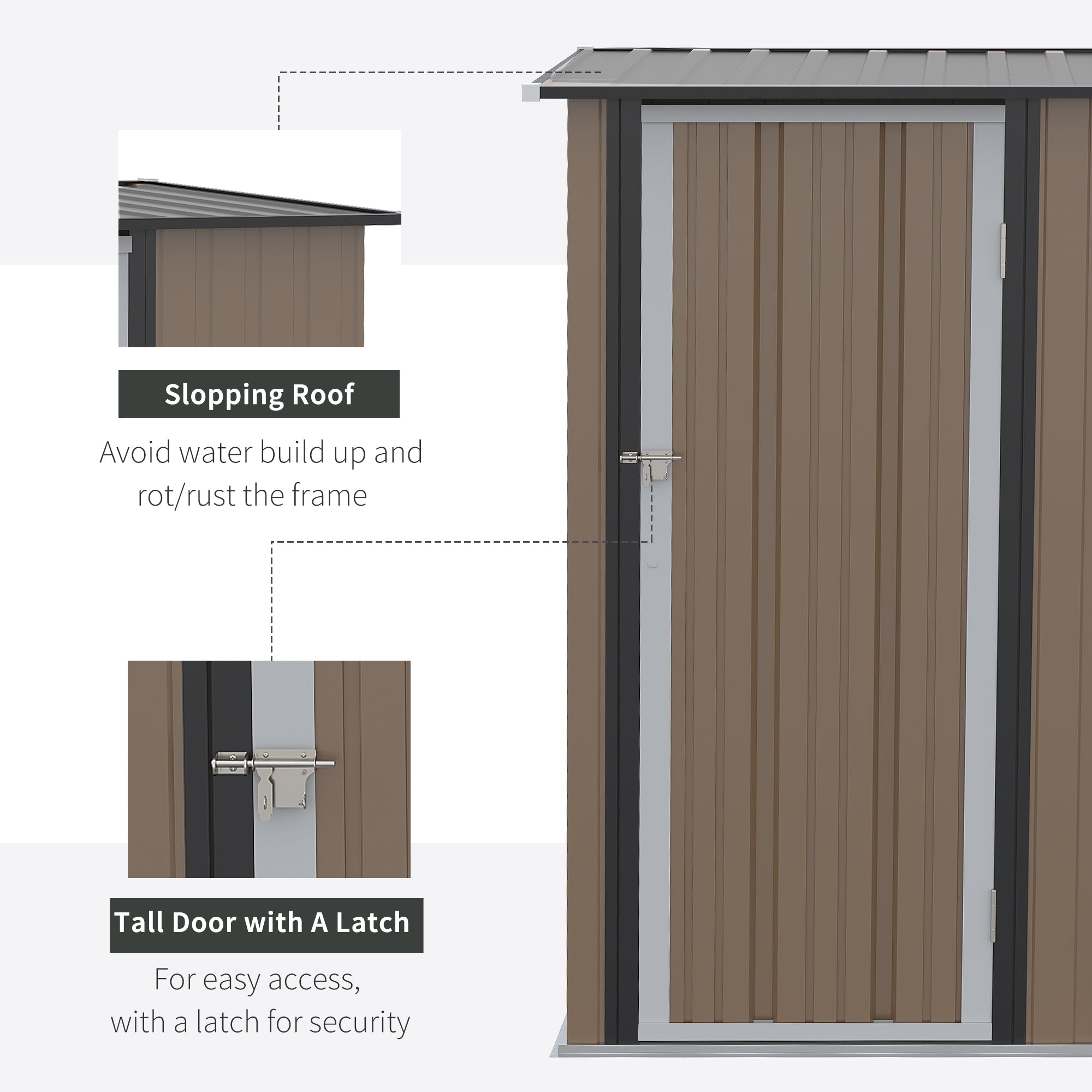 5ft x 3ft Garden Metal Storage Shed, Outdoor Tool Shed with Sloped Roof, Lockable Door for Equipment, Bikes, Brown