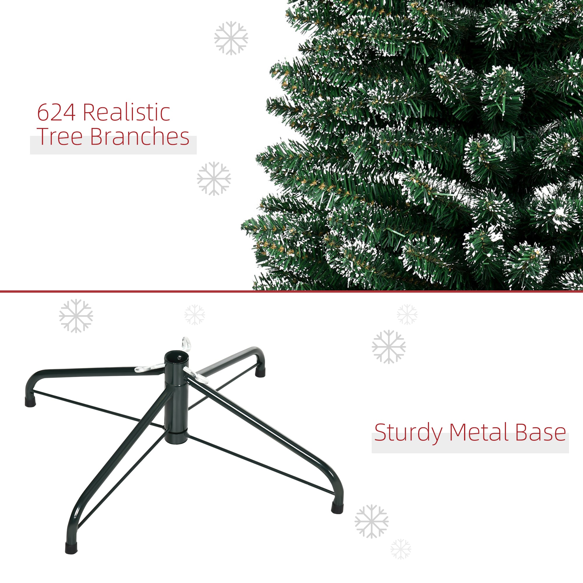 7.5FT Artificial Christmas Tree Snow Dipped Xmas Pencil Tree Holiday Home Indoor Decoration with Foldable Black Stand, Green