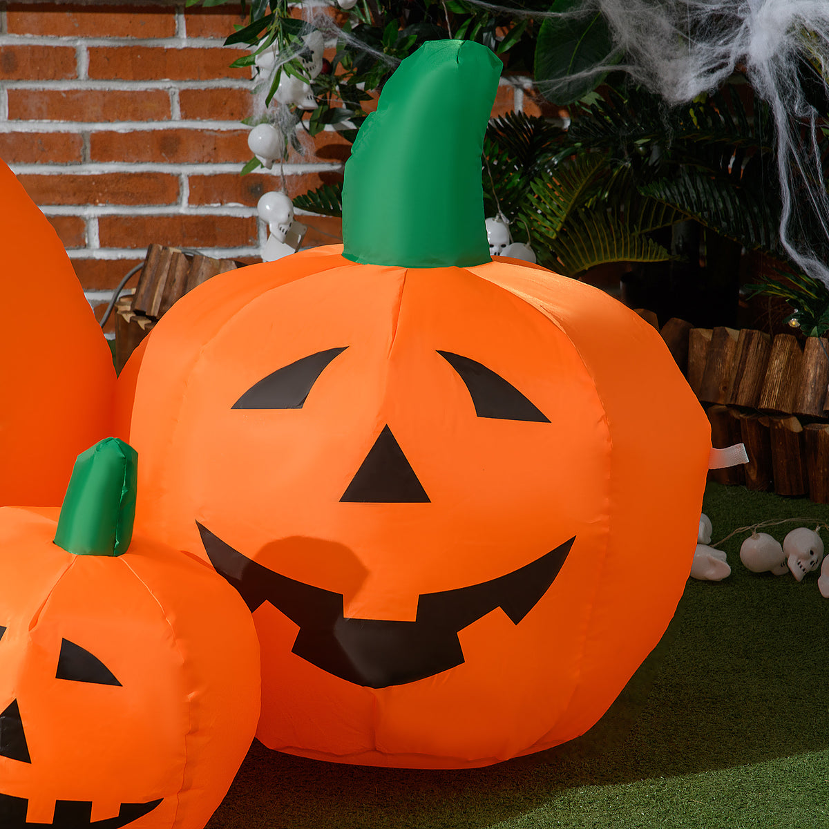 6ft Inflatable Halloween Large Pumpkin with Hat and Four Small Pumpkins LED Outdoor Display - Orange