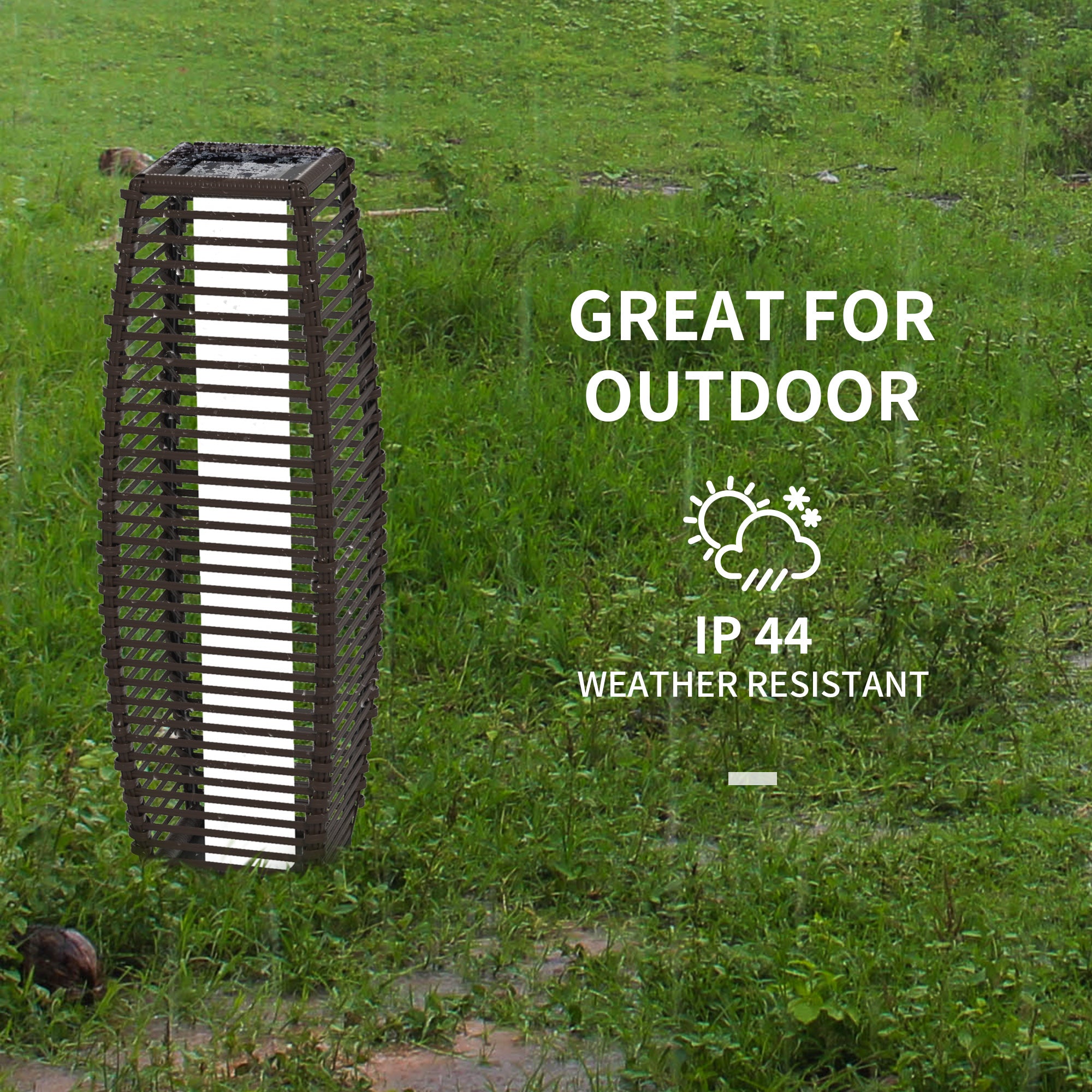Solar Floor Lamp with Auto On Off Warm LED Lights - Brown