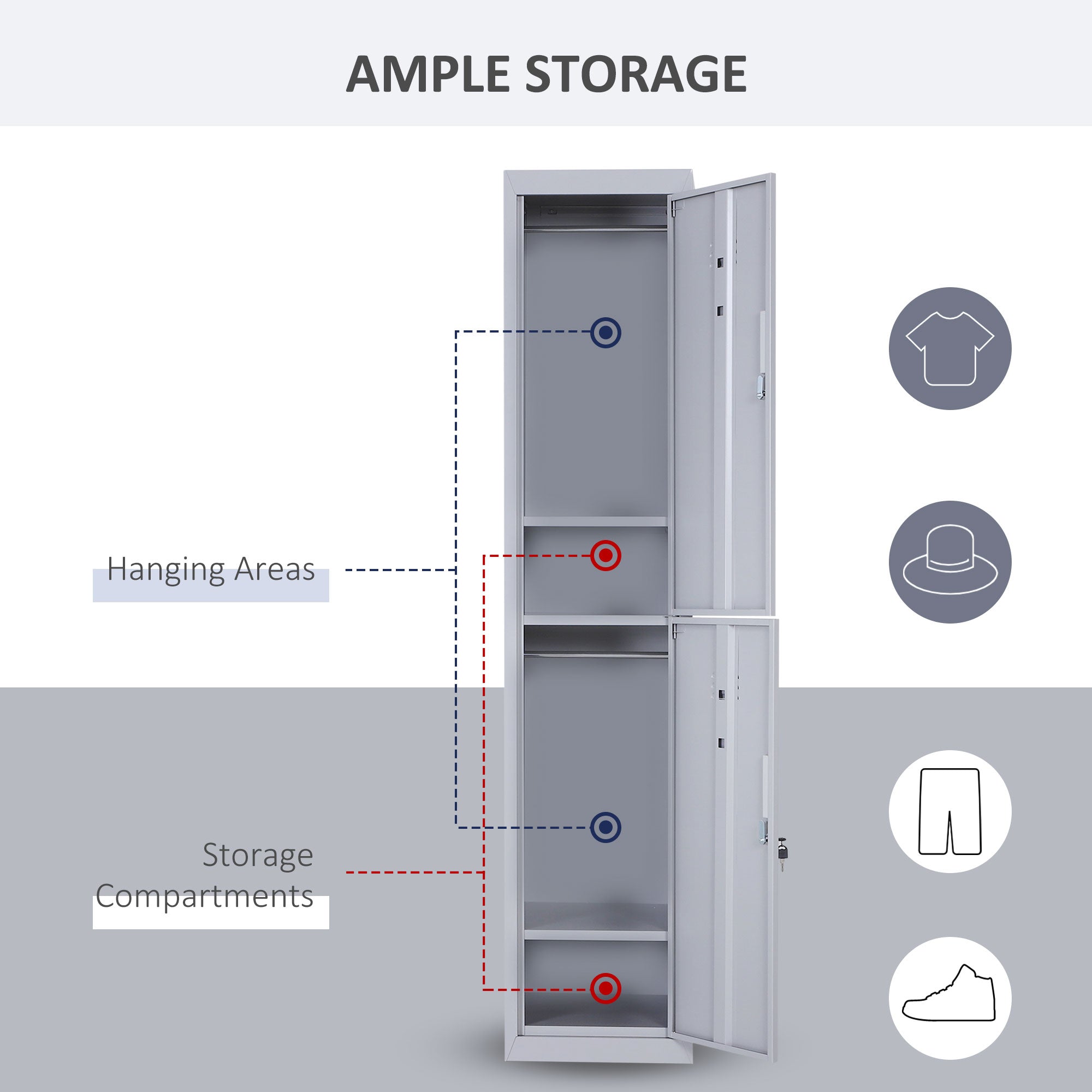 Locker Cabinet Storage Cold Rolled Steel w/ Shelves Vertical Cupboard Grey 38 x 46 x 180 cm