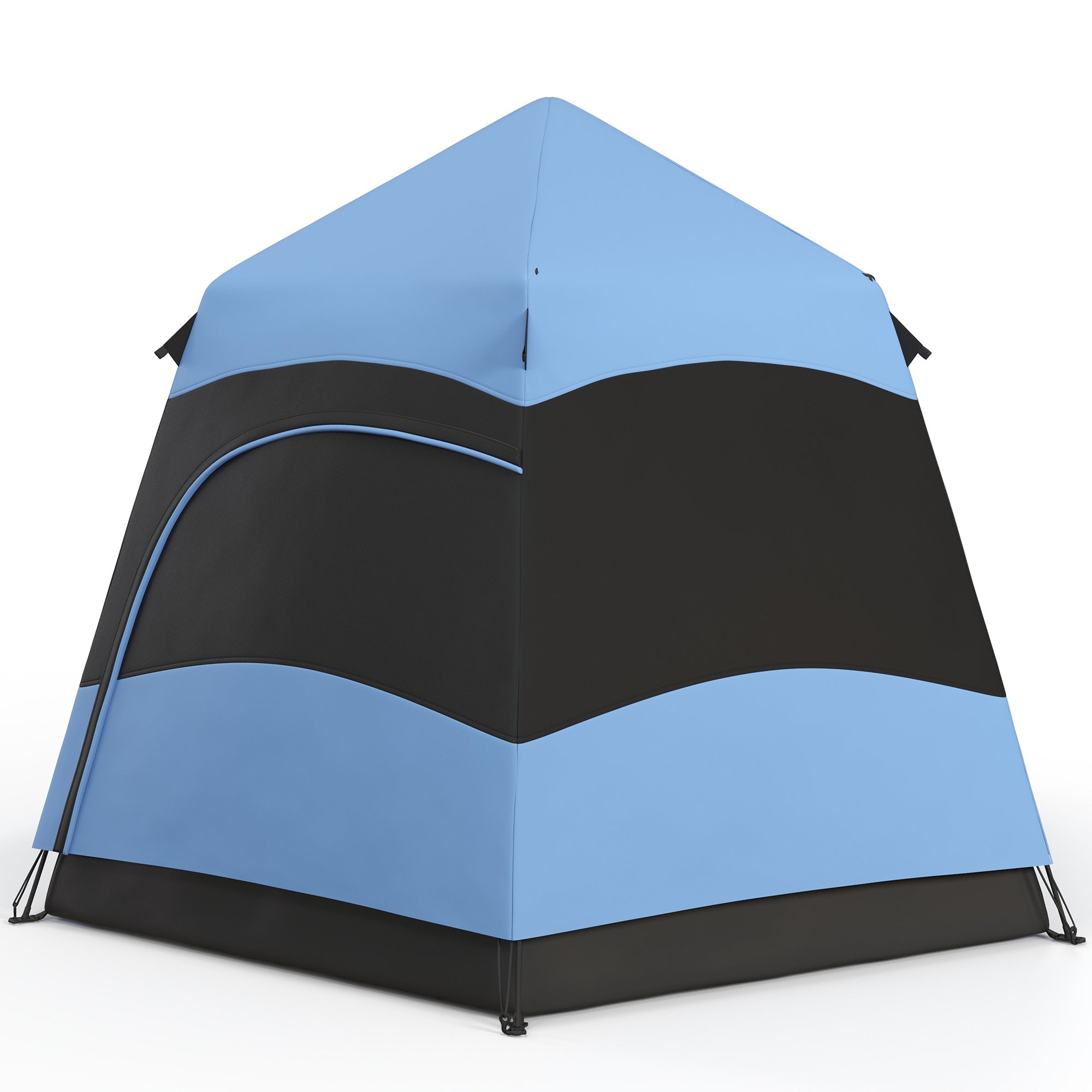 4-Person Double Layer Hexagon Dome Pop Up Camping Tent with Rainfly and Welded Floor - Blue and Black