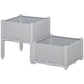 Set of 2 Self-Watering Raised Garden Planters with Rattan Effect - Grey