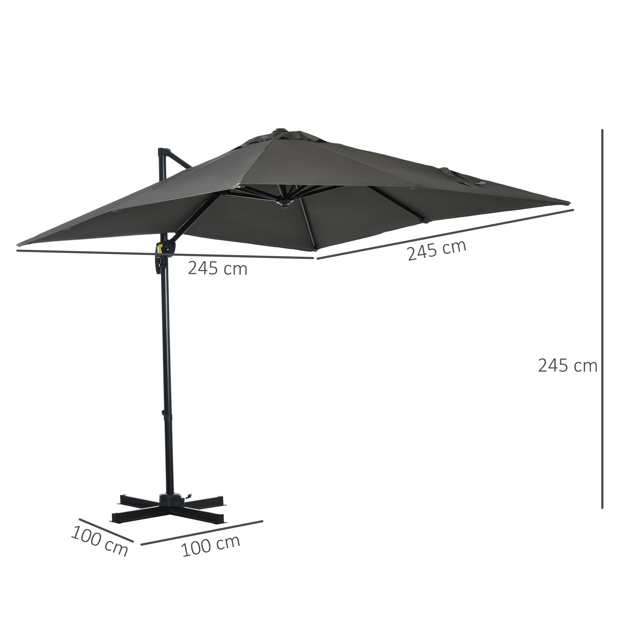 2.5 x 2.5m Cantilever Patio Parasol with Crank Handle and Cross Base - Grey