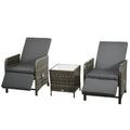 3-Piece Rattan Bistro Set with Cushions and Storage Table - Mix-Grey