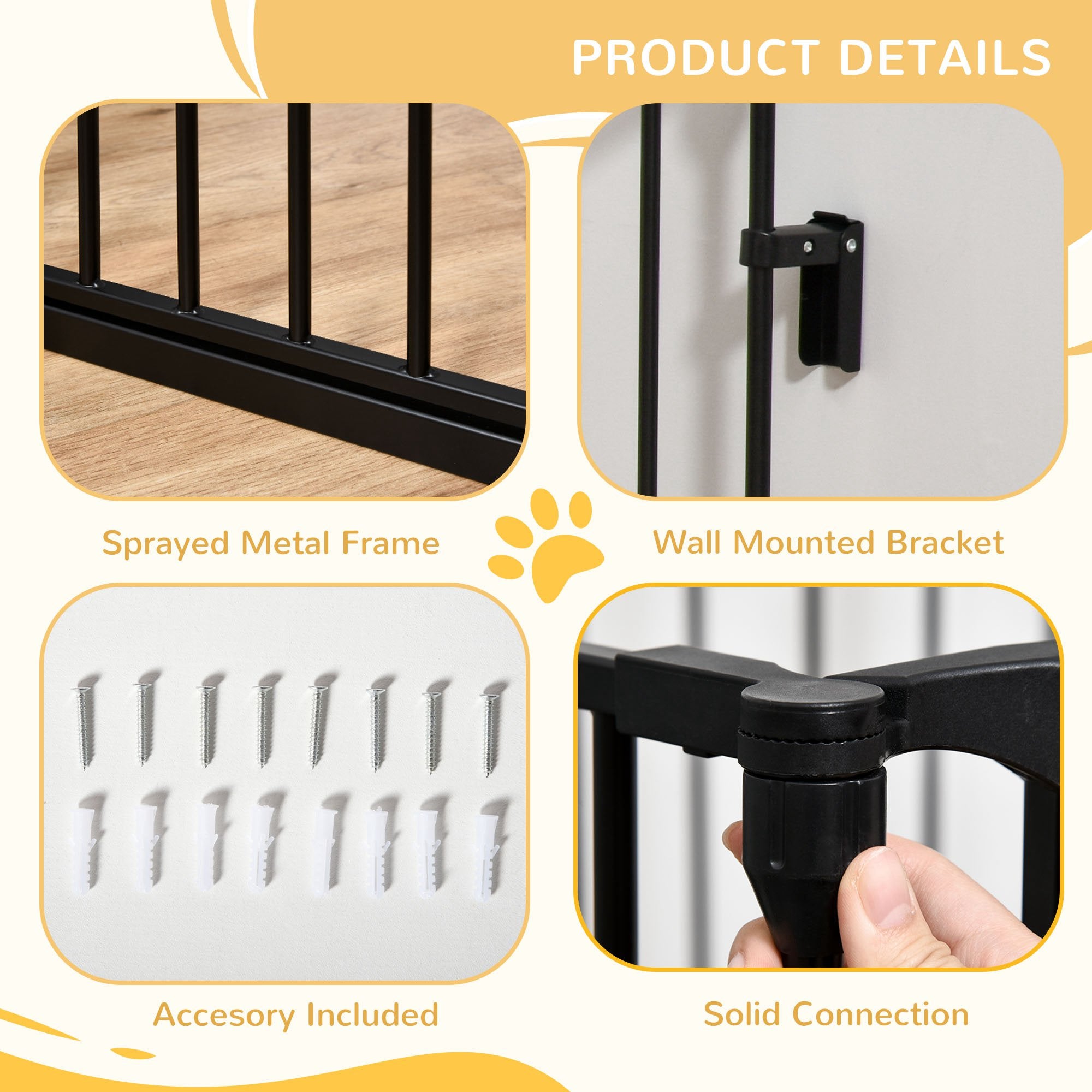 Pet Gate 3-Panel Playpen Metal Safety Fence Stair Gate For Dogs Barrier Room Divider with Walk Through Door Automatically Close Lock