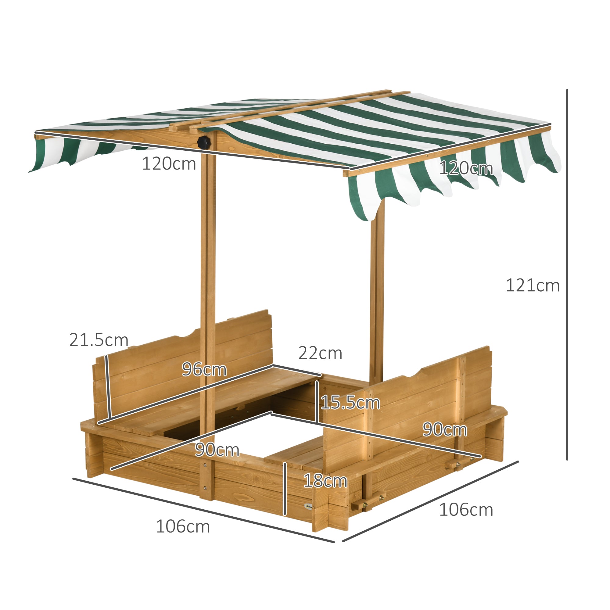 Wooden Sandpit with Adjustable Canopy Light Brown