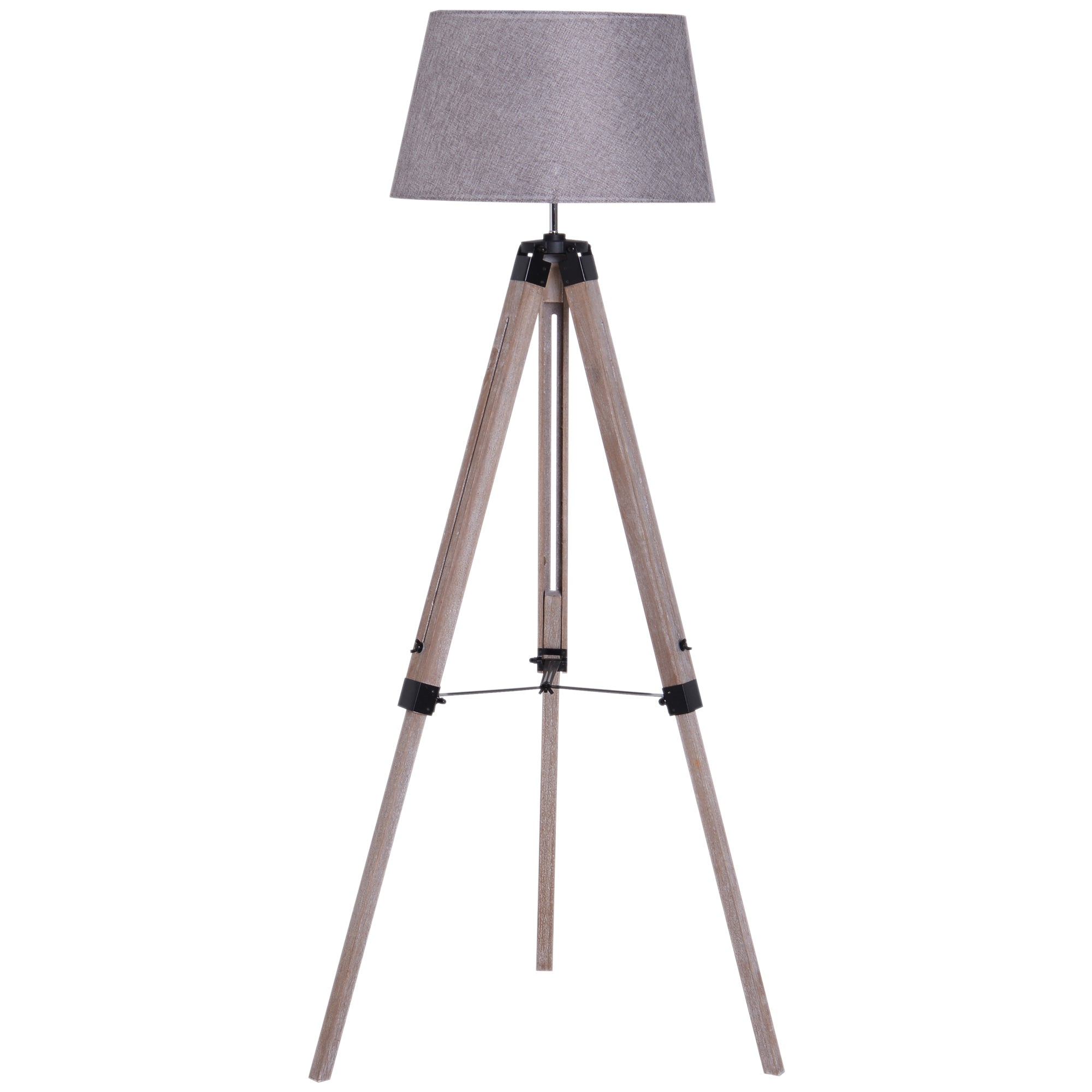 Wooden Adjustable Tripod Free Standing Floor Lamp Bedside Light E27 Bulb Compatible