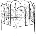 Set of 5 Metal Outdoor Picket Fence Panels with Heart Scrollwork - Black
