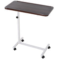 Adjustable Portable Overbed and Chair Laptop Table with Lockable Castors and Wooden Top - Brown