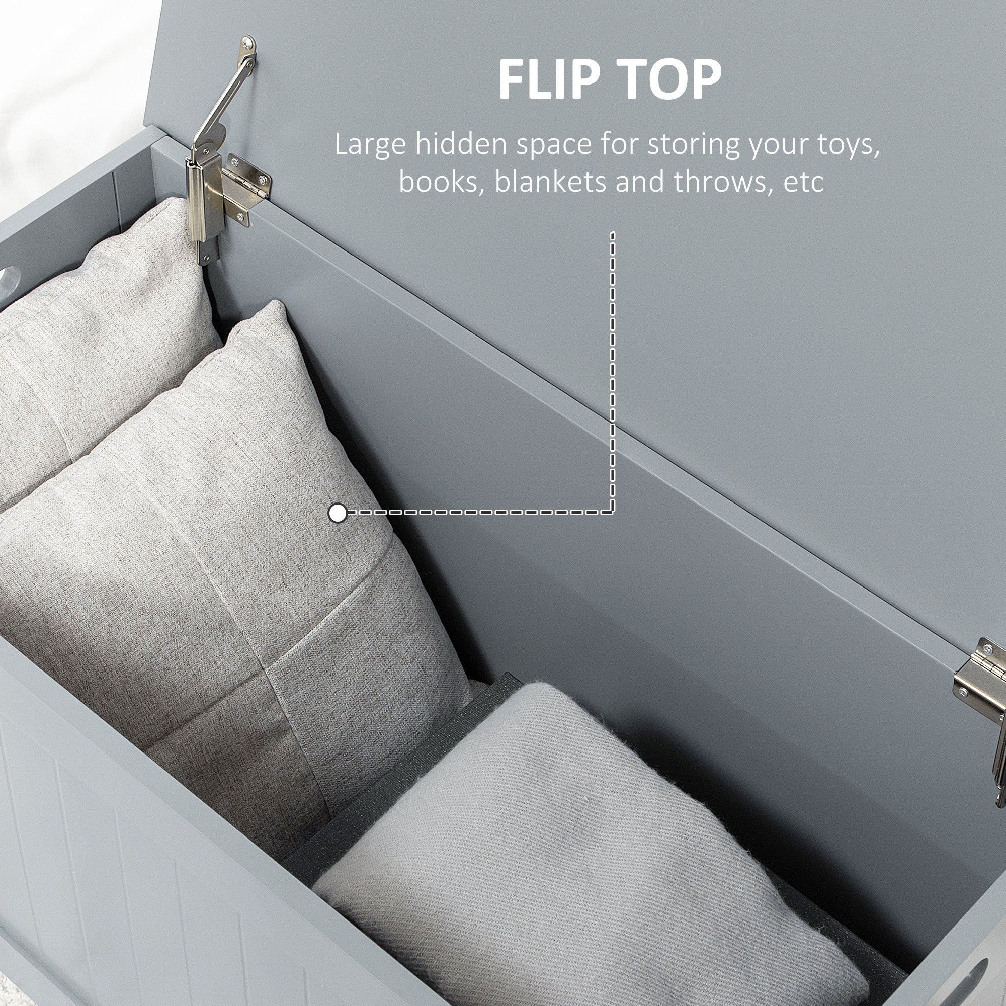 Large Storage Box Toy Chest Organizer with Lid and Safety Hinges - Grey