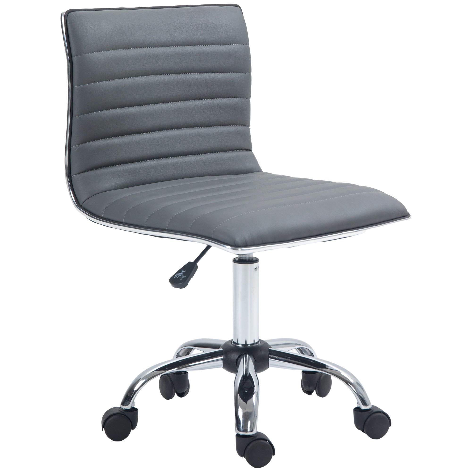 Adjustable Swivel Office Chair with Armless Mid-Back in PU Leather and Chrome Base - Dark Grey