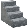 4-Step Dog Stairs with Washable Plush Cover for Small Dogs and Cats - Light Grey