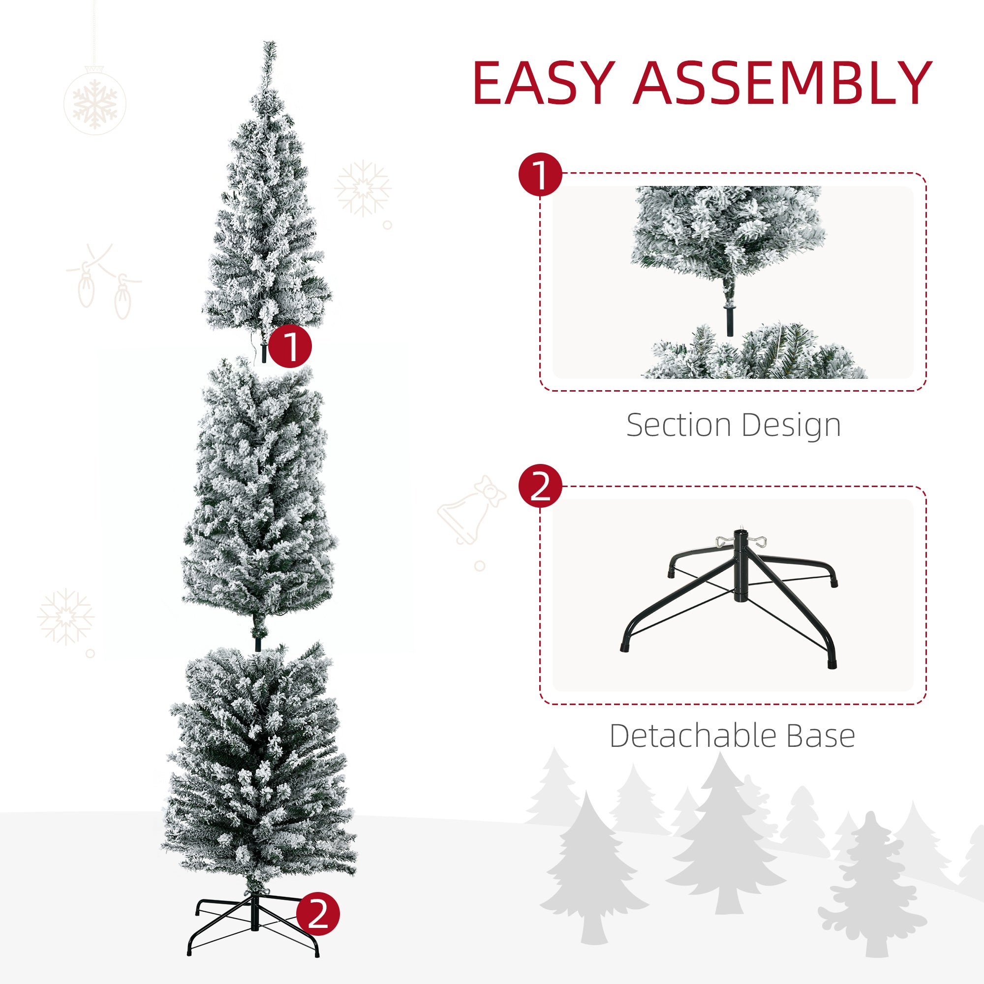 7.5' Artificial Prelit Christmas Trees Holiday Décor with Warm White LED Lights, Flocked Tips, Berry, Pine Cone