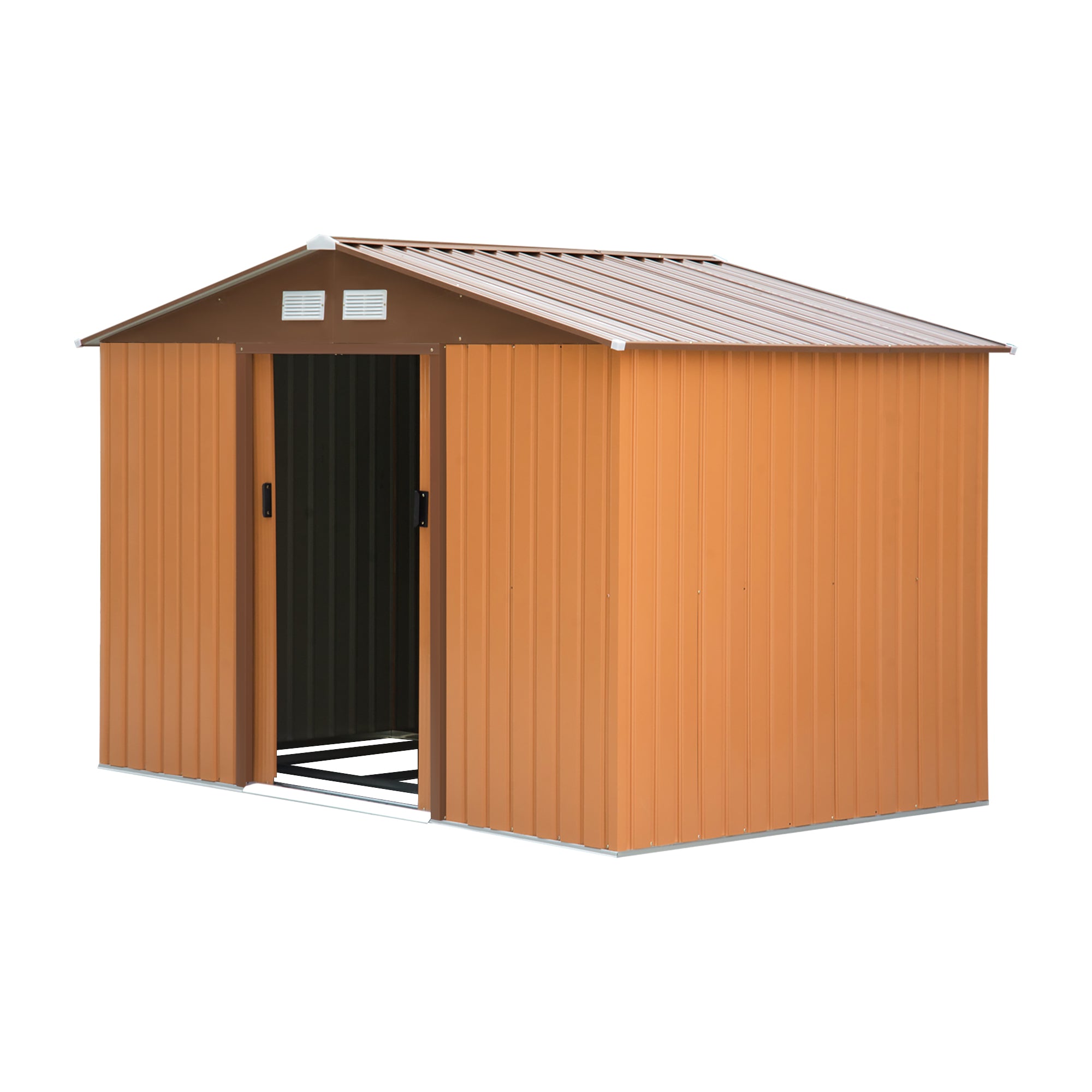 9 x 6FT Garden Metal Storage Shed Outdoor Storage Shed with Foundation Ventilation & Doors, Yellow