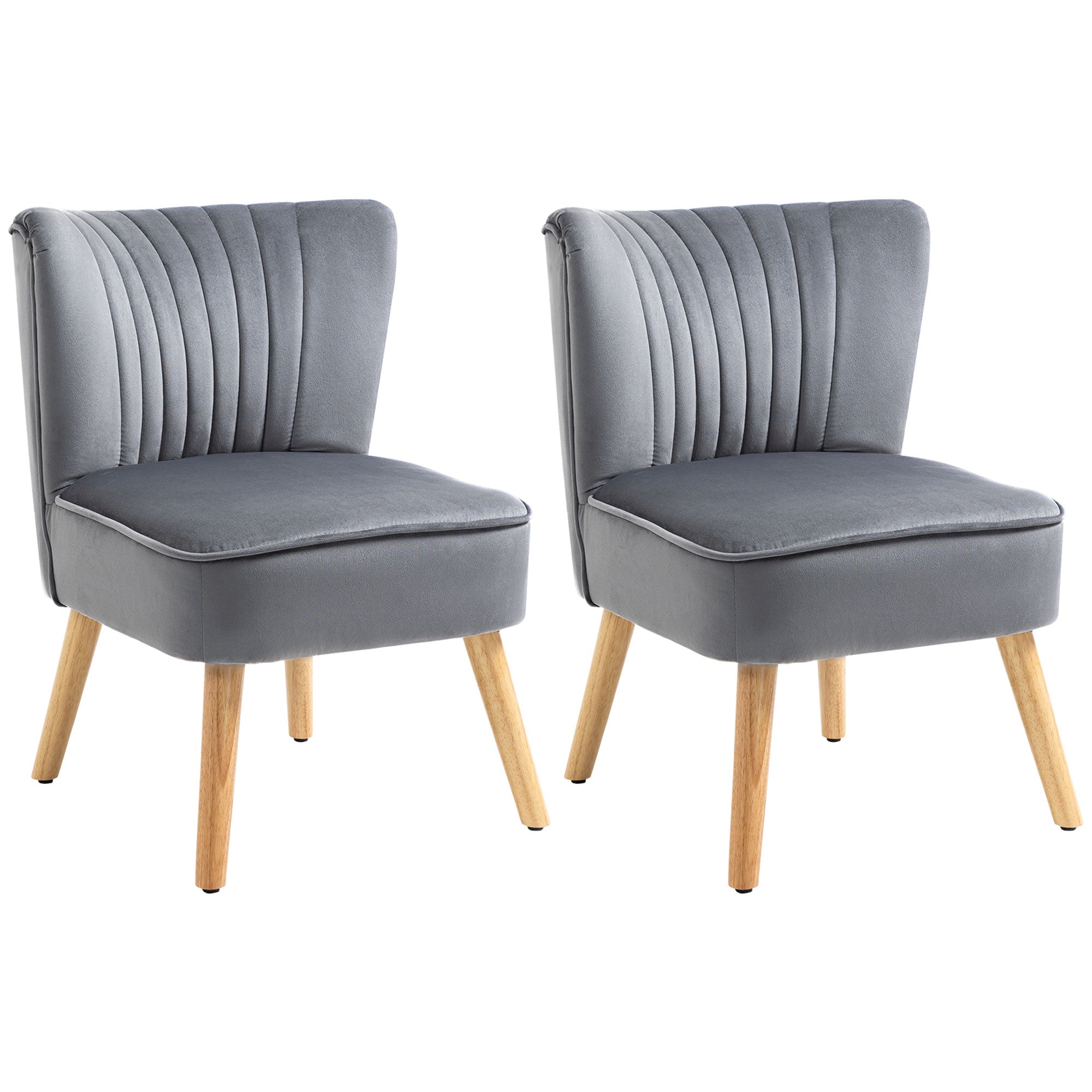 Velvet Accent Chair Occasional Tub Seat Padding Curved Back with Wood Frame Legs Home Furniture Set of 2 Grey