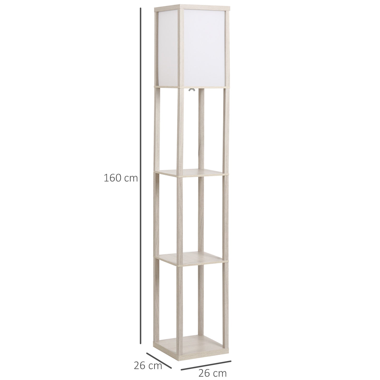 4-Tier Floor Lamp, Floor Light with Storage Shelf, Reading Standing Lamp for Living Room, Bedroom, Kitchen, Dining Room, Office, Dorm, Oak