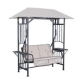 Outdoor Garden 2 Seater Canopy Swing Chair with Cushioned Seat and Side Drink Panels - Beige