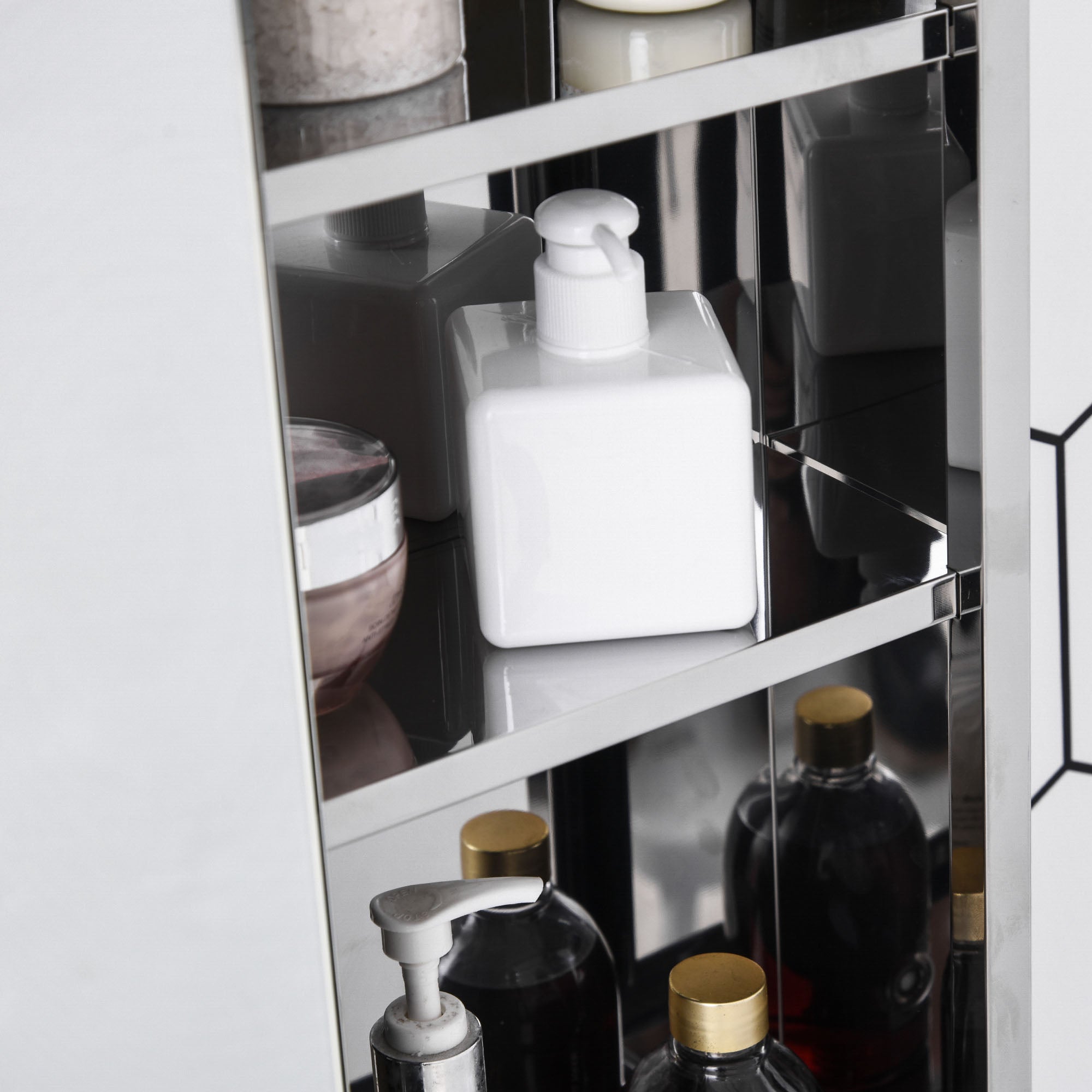 On-Wall Mounted Bathroom Storage Cabinet w/Sliding Mirror Door 3 Shelves Stainless Steel Frame