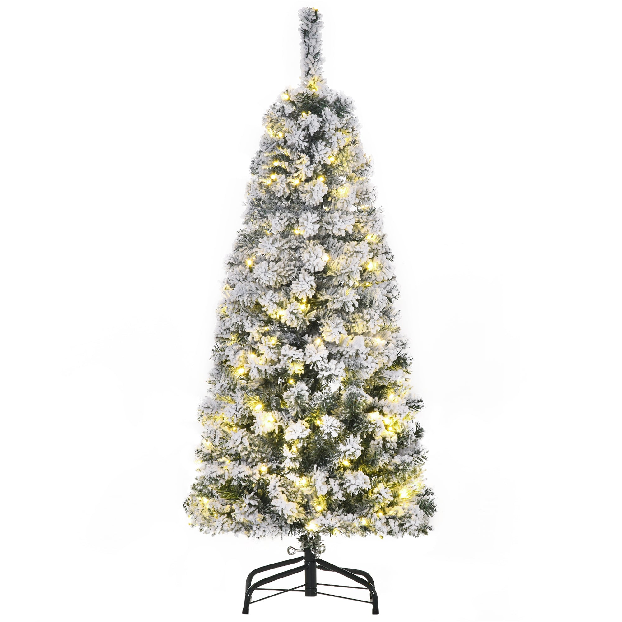 4ft Prelit Artificial Snow Flocked Christmas Tree with Warm White LED Light, Holiday Home Xmas Decoration, Green White