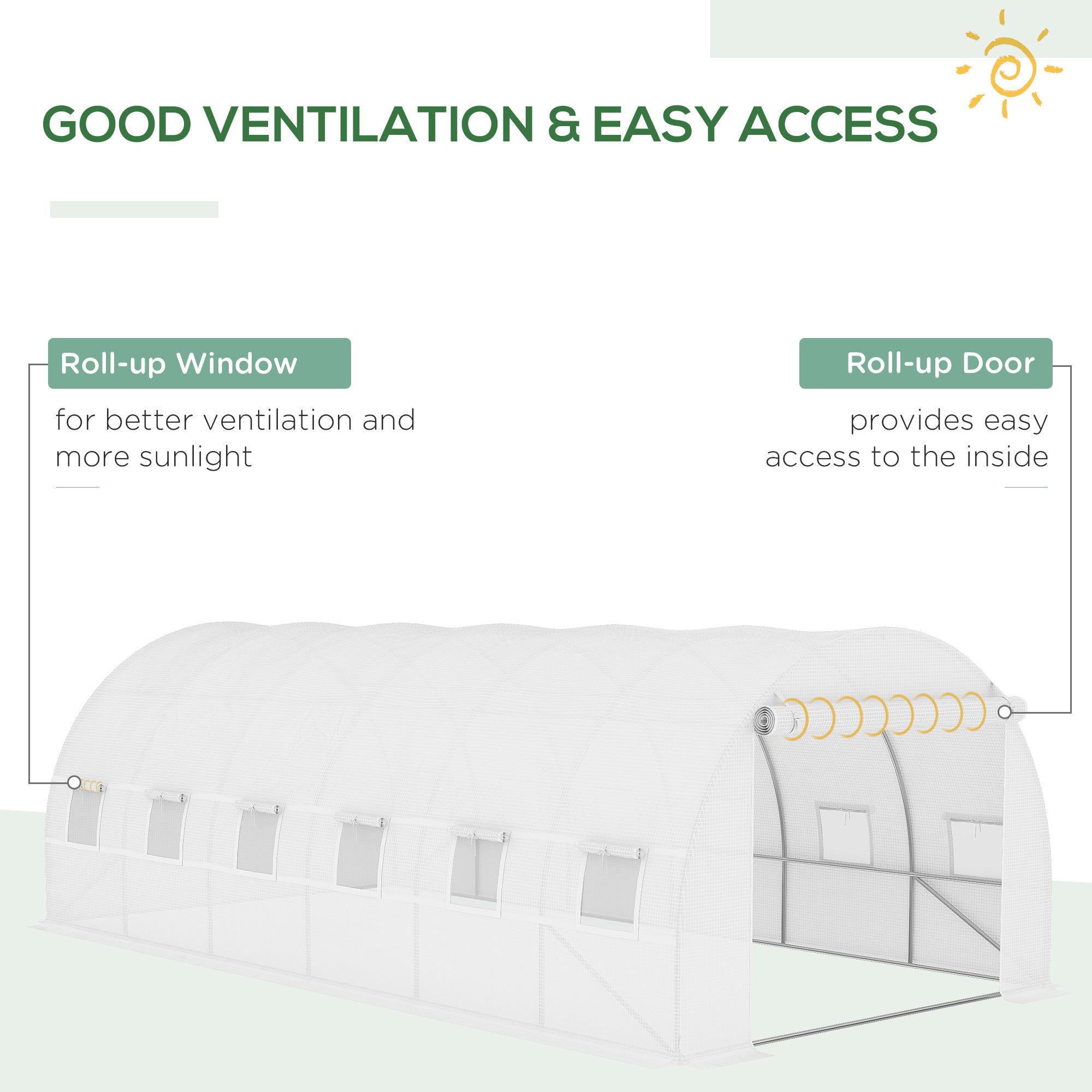 Greenhouse Replacement Cover ONLY Winter Garden Plant PE Cover with Roll-up Windows Door, 6 x 3 x 2m White