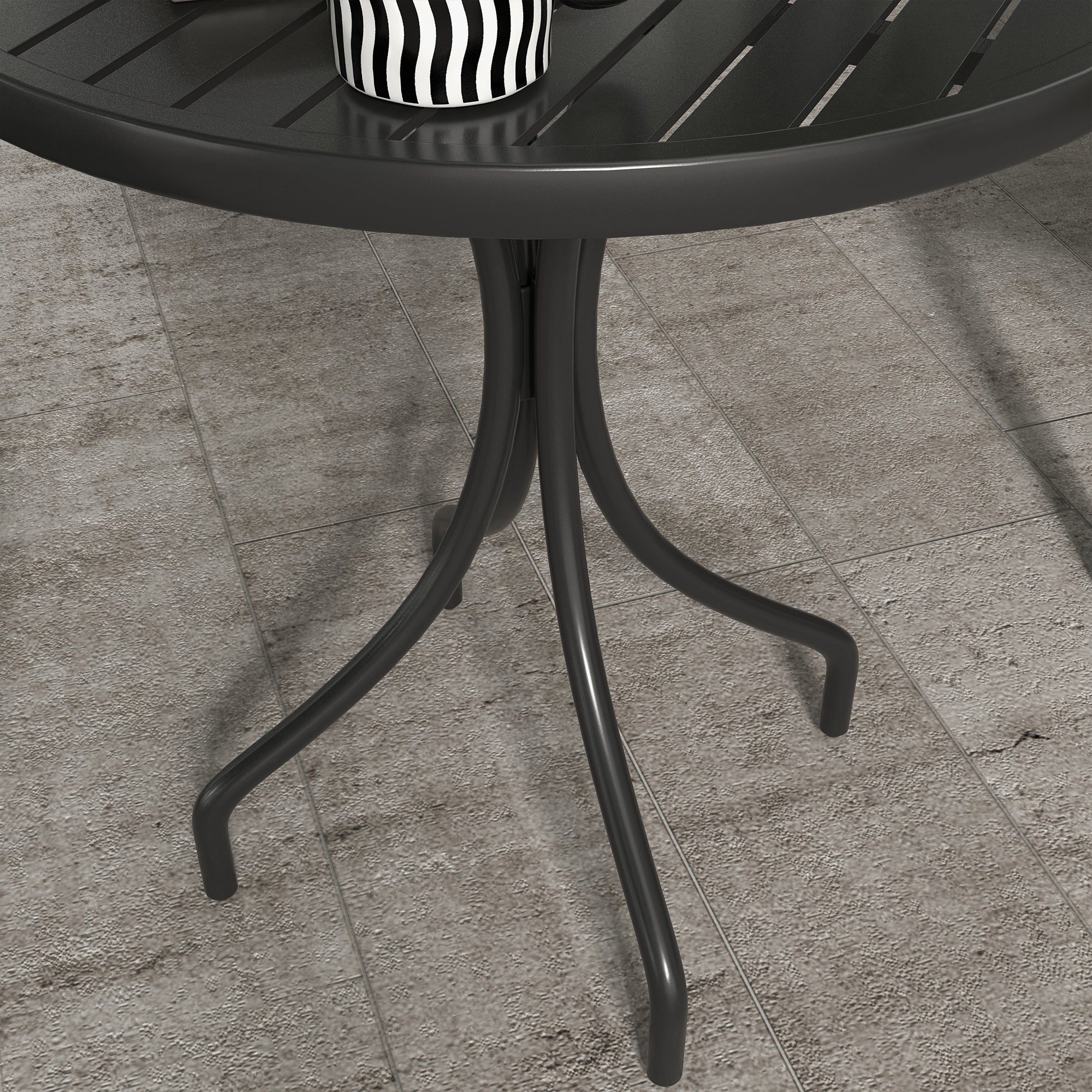 66cm Patio Table, Round Garden Table, Outdoor Side Table with Steel Frame and Slat Tabletop, Black