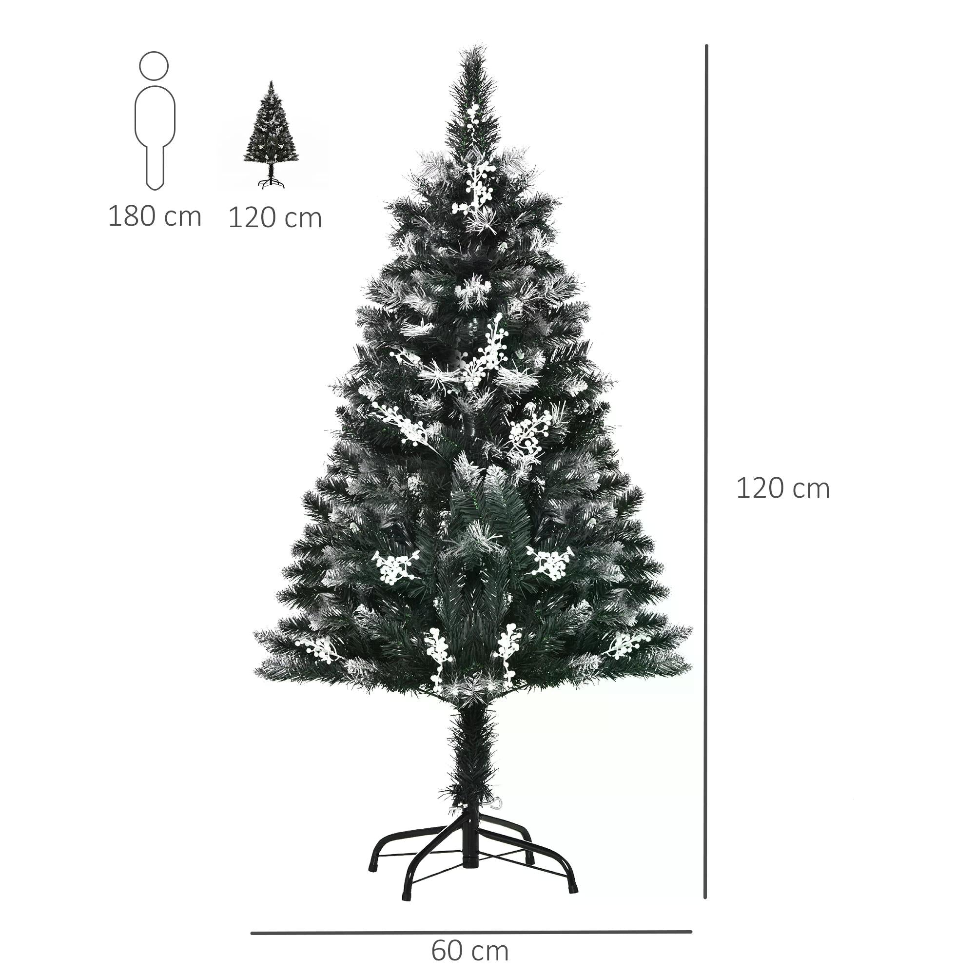 4ft Artificial Snow Dipped Christmas Tree Xmas Pencil Tree Holiday Home Indoor Decoration with Foldable Feet White Berries Dark Green