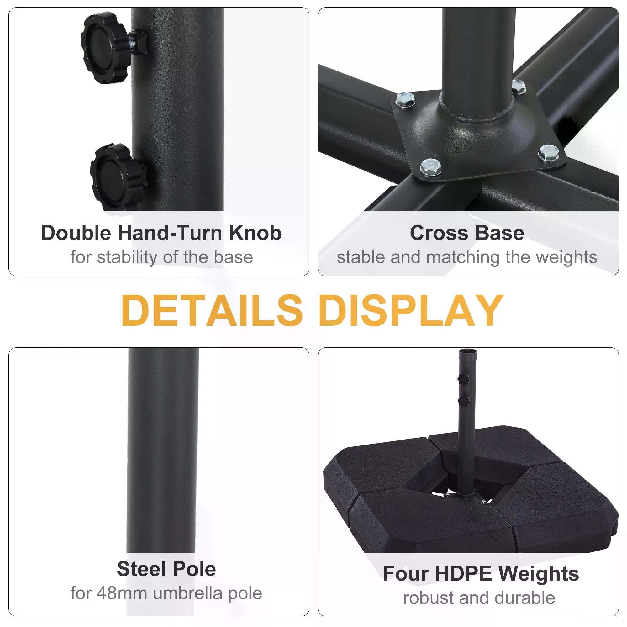 4PCs Fillable Parasol Base w/ Steel Cross Base Garden Umbrella Stand Weight Umbrella Sand Water Plastic Black