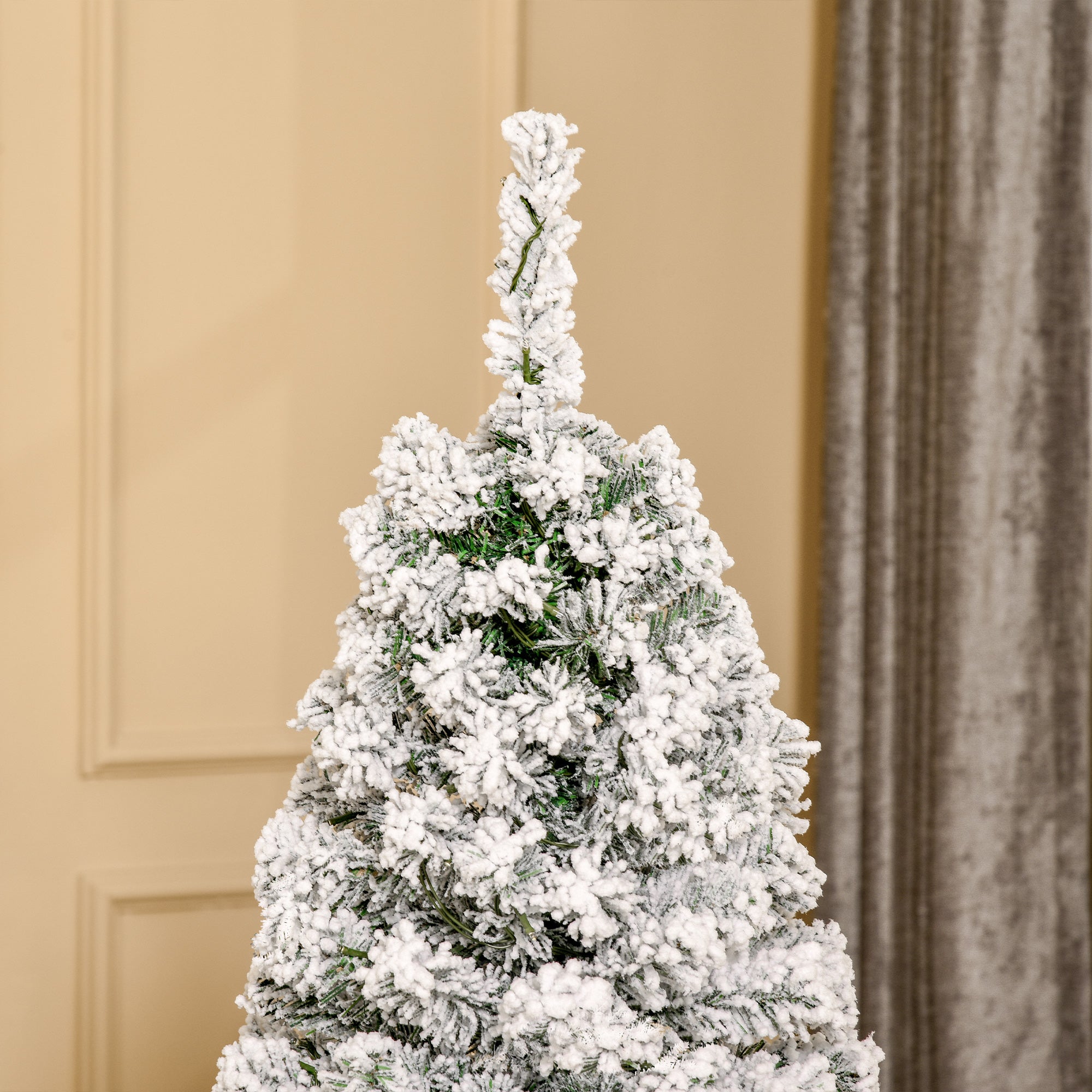 5 Feet Pre Lit Christmas Tree Artificial Snow Flocked Christmas Tree with Warm White LED Light, Holiday Home Xmas Decoration, Green White