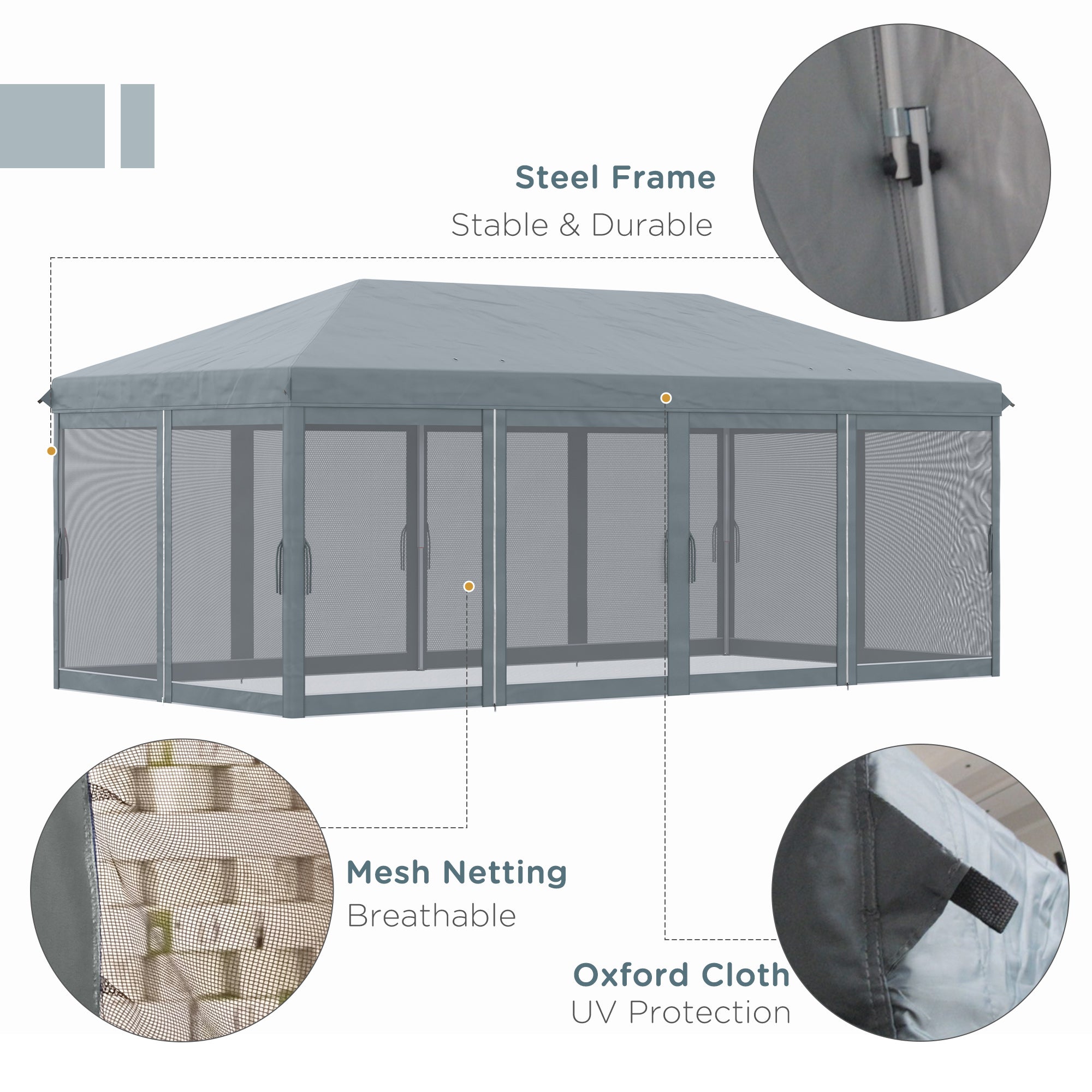 6x3m Outdoor Pop Up Canopy Tent with Mesh Walls and Carry Bag - Grey