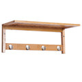Wall Mounted Coat Rack with 4 Hooks, Rail & Storage Shelf for Hallway Bedroom Bathroom - Natural Wood