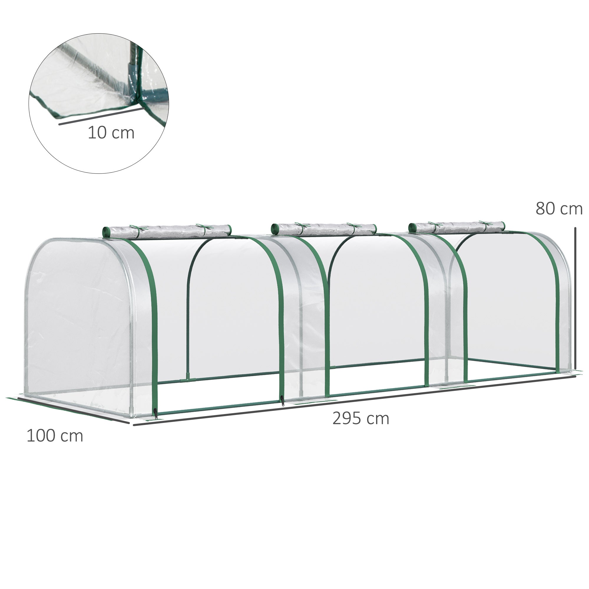 PVC Tunnel Greenhouse Green Grow House Steel Frame for Garden Backyard with Zipper Doors 295x100x80 cm, Clear