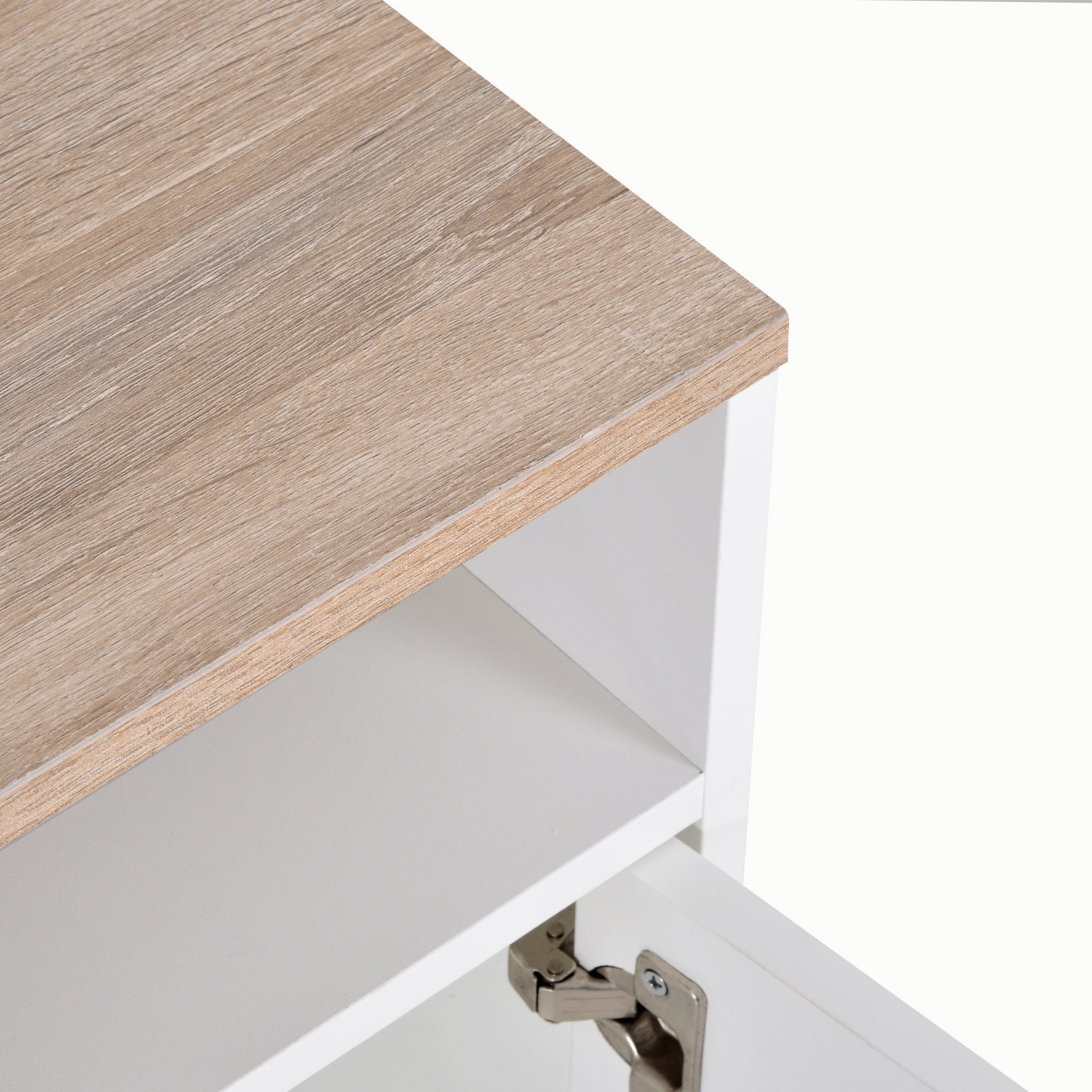 TV Stand for TVs up to 42 Inches with Cabinets, Shelves & Wide Tabletop - White & Wood Color