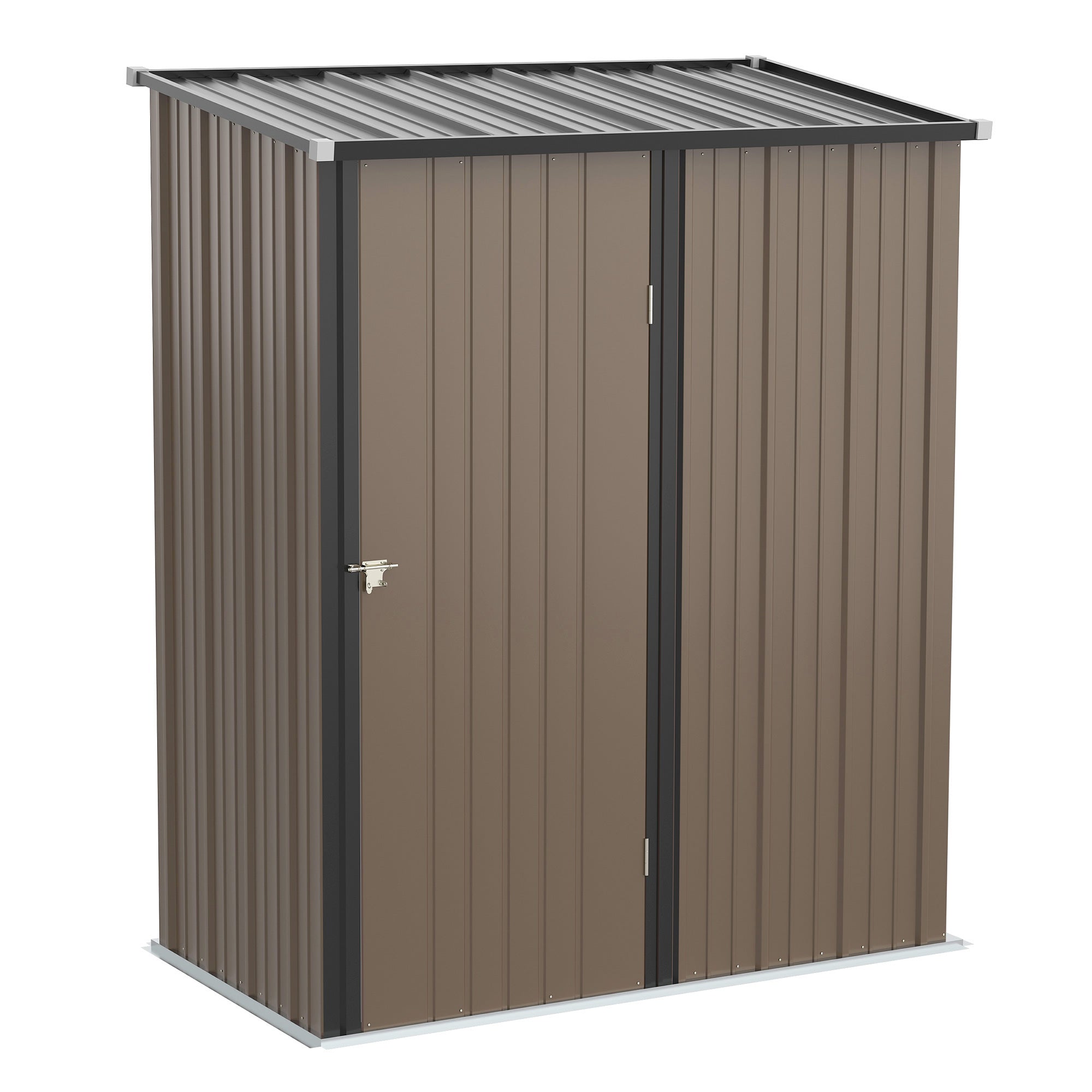 5 x 3 ft Metal Garden Storage Shed Patio Corrugated Steel Roofed Tool Shed with Single Lockable Door, Brown