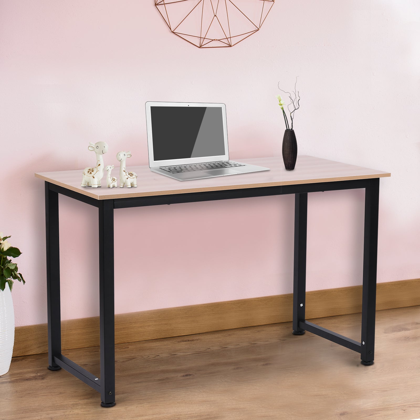 Computer Desk PC Writing Table Home Office Workstation Adjustable Feet Stable Work Study w/ Metal Frame Oak Black