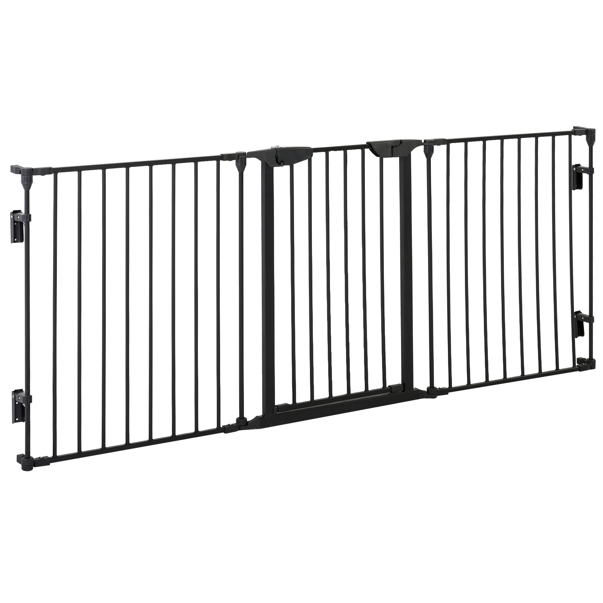 Pet Gate 3-Panel Playpen Metal Safety Fence Stair Gate For Dogs Barrier Room Divider with Walk Through Door Automatically Close Lock